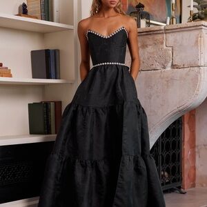 V. Chapman Vivian Black Dress with Pearl Detailing